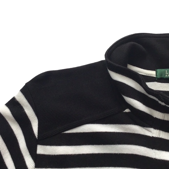 Lauren Ralph Lauren Black White Striped Cotton Cardigan, 1X - Picture 5 of 12